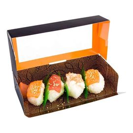 Boîte de papier à sushi faits sur commande de Brown d'impression de logo avec le carton de blanc d'emballage alimentaire de fenêtre
